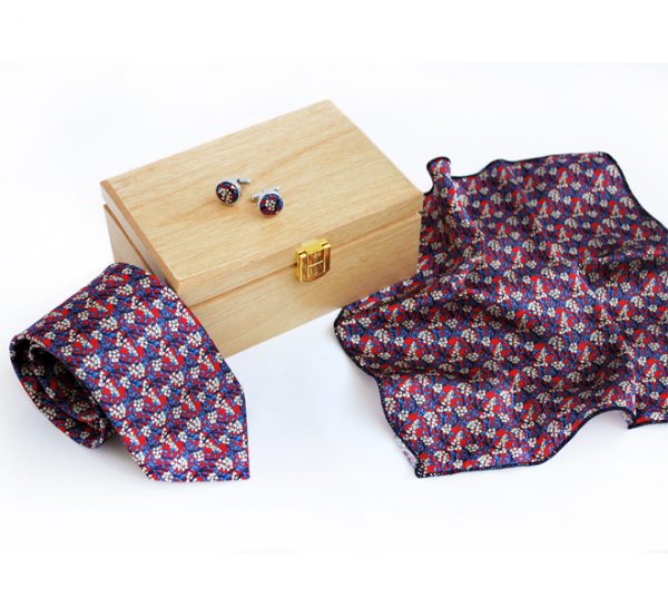 SILK TIE SET – RED FLORAL